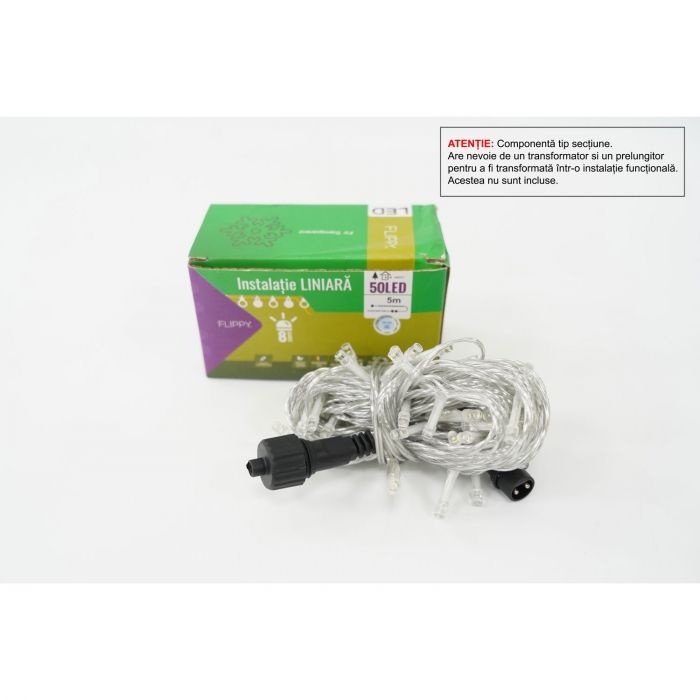 Sectiune Instalatie de Craciun Tip Liniar, 8 jocuri de lumini, Fir Transparent, 5 m, 50 LED -uri, Alb Rece, Nu contine Alimentator ! [2]