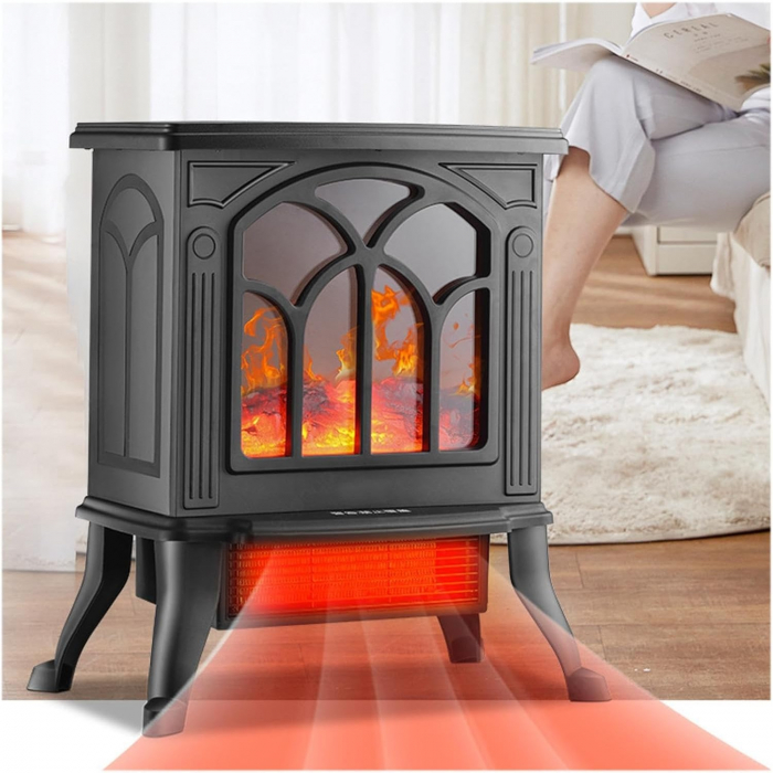 Semineu Electric, Flippy, cu Efect Flacara, 1500/1200W, Incalzire PTC, 220 V, din Plastic Ignifug, 38 x 23 x 45 cm, Negru [4]