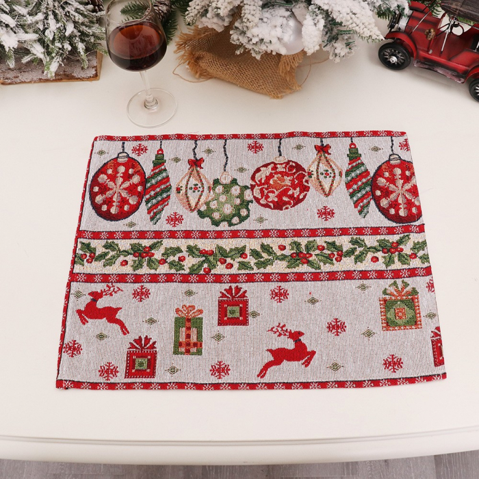 Servet pentru Masa, Flippy, Model Globulete si Cadouri, Tematica Craciun, 43 x 34 cm, Rosu [6]