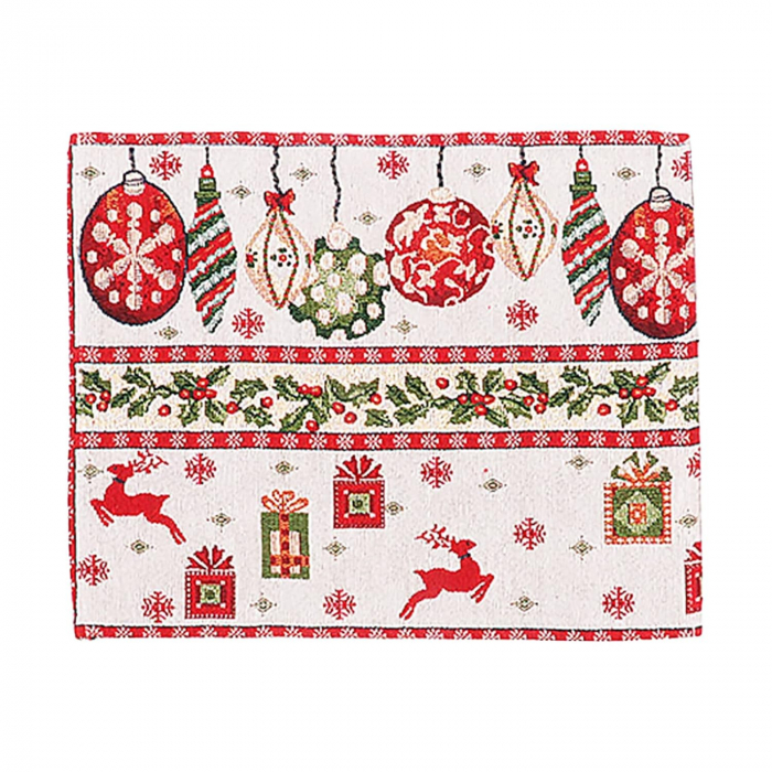 Servet pentru Masa, Flippy, Model Globulete si Cadouri, Tematica Craciun, 43 x 34 cm, Rosu [1]