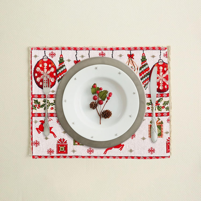 Servet pentru Masa, Flippy, Model Globulete si Cadouri, Tematica Craciun, 43 x 34 cm, Rosu [2]