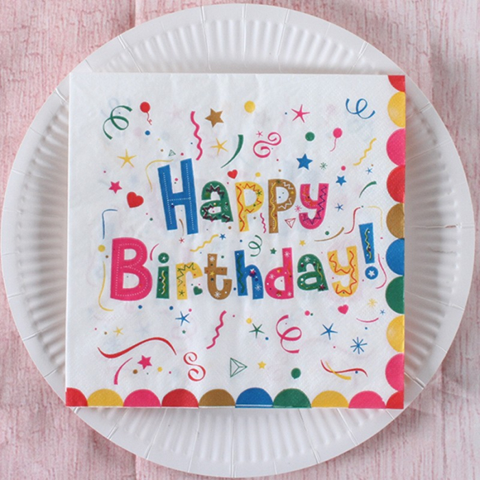 Servetele de Masa pentru Zile de Nastere, Flippy, Servetele de masa Tematice Happy Birthday, Set 20 buc, Unisex, din Hartie, 33 x 33 cm, Alb Multicolor [2]