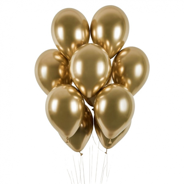 Set 10 Baloane din Latex Chrome, Flippy, Model Party, 13 cm, Gold, 1 g [1]