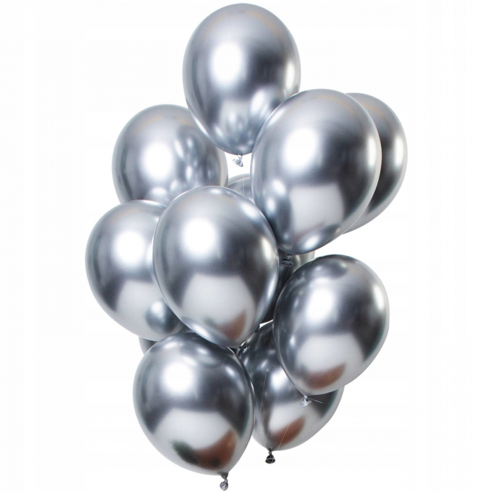 Set 10 Baloane din Latex Chrome, Flippy, Model Party, 13 cm, Silver, 1 g [1]