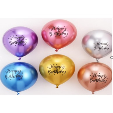 Baloane din Latex Metal Cromat, Flippy, set din 10 Baloane, Cu Decoratiuni Printate HAPPY BIRTHDAY, Pentru Petrecere Auriu Argintiu Albastru Rosu Mov, Set Multicolor [1]