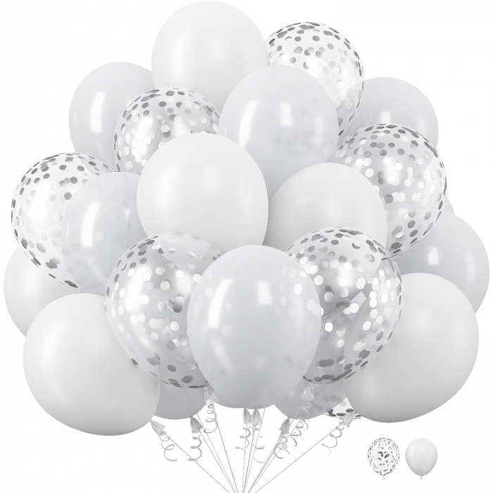 Set 10 Baloane din Latex, Flippy, Model Party, 30 cm, 5x Alb, 5x Transparent Confetti, 2.8 g [1]