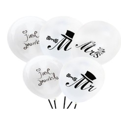 Set 10 Baloane din Latex, Flippy, Model Party Casatorie, Mr&amp;Mrs Just Married, 30 cm, Alb, 2.8 g [1]