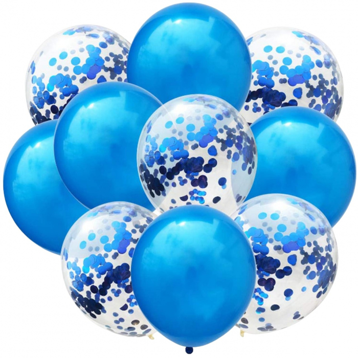 Set 10 Baloane din Latex, Flippy, Model Party Confetti, 5 x Confetti, 5 x Albastru, 25 cm, 2.2g [1]