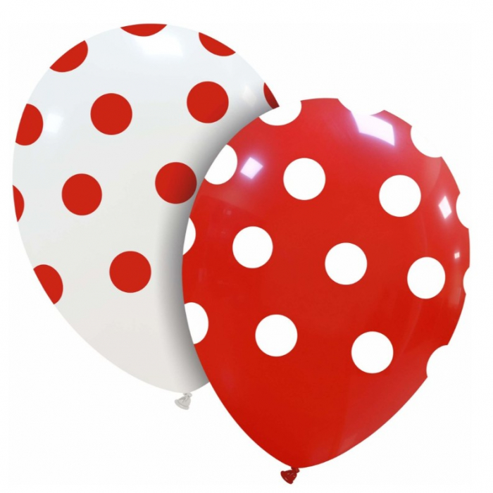 Set 10 Baloane din Latex, Flippy, Model Party cu Buline, 30 cm, Alb si Rosu, 2.8 g [1]