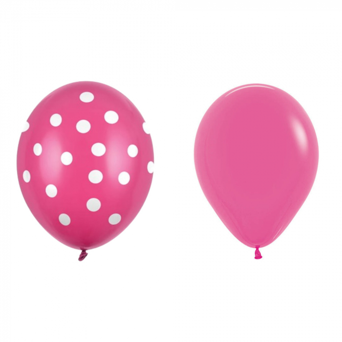 Set 10 Baloane din Latex, Flippy, Model Party cu Buline si Simple, 30 cm, Fucsia, 2.8 g [1]
