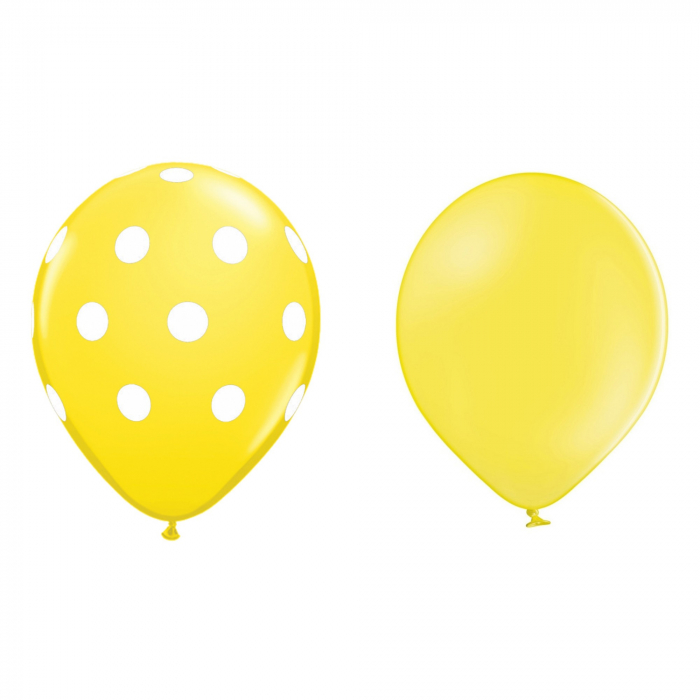Set 10 Baloane din Latex, Flippy, Model Party cu Buline si Simple, 30 cm, Galben, 2.8 g [1]