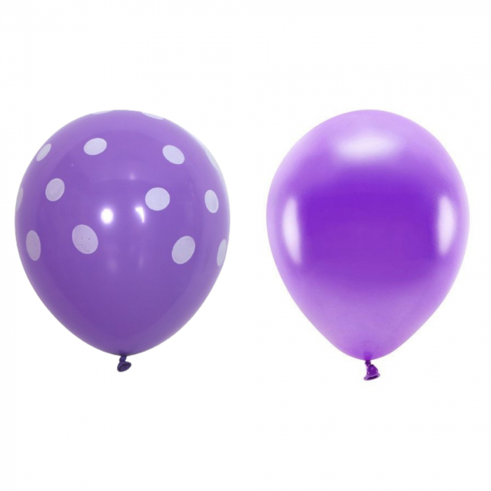 Set 10 Baloane din Latex, Flippy, Model Party cu Buline si Simple, 30 cm, Mov, 2.8 g [1]