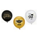 Set 10 Baloane din Latex Metalizate, Flippy, Model Absolvire, Negru Auriu Alb, 23 cm, 1.4 g [1]