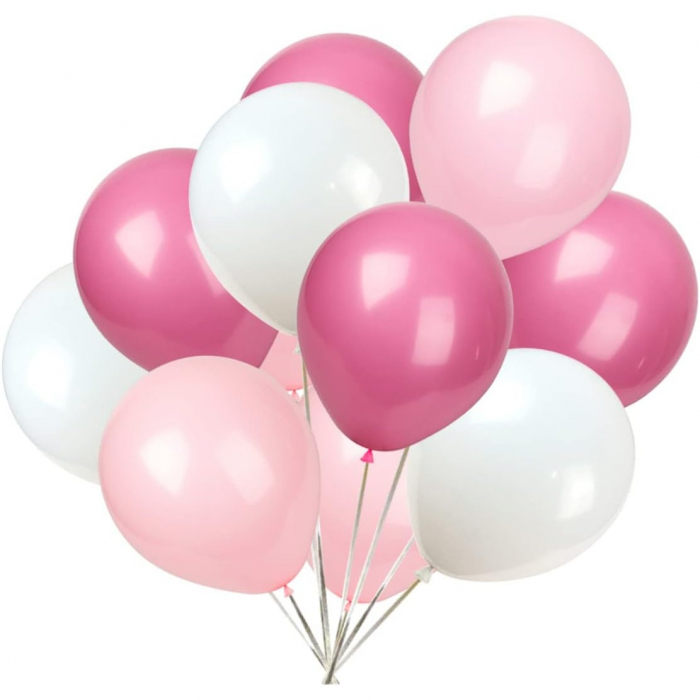 Set 10 Baloane din Latex Metalizate, Flippy, Model Party, 23 cm, Alb si Roz, 2.2 g [1]