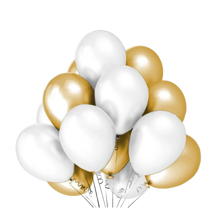 Set 10 Baloane din Latex Metalizate, Flippy, Model Party, 5x Alb, 5x Nude, 23 cm, 2.2 g [1]