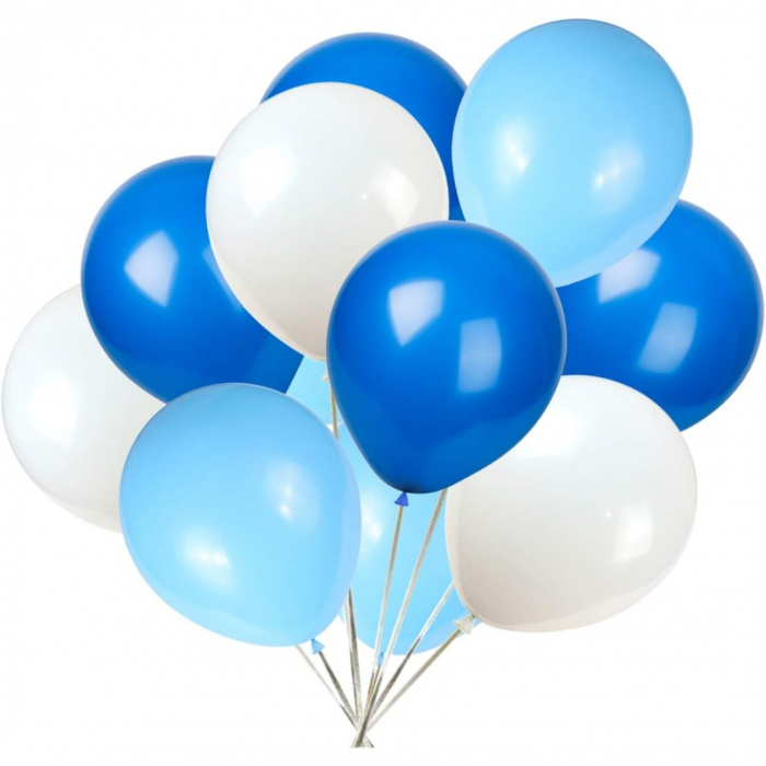 Set 10 Baloane din Latex Metalizate, Flippy, Model Party, Alb, Albastru, Blue, 23 cm, 2.2 g [1]
