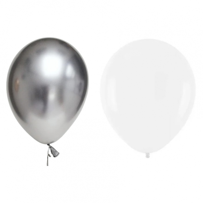 Set 10 Baloane din Latex Metalizate, Flippy, Model Party, Alb, Argintiu, 23 cm, 2.2 g [1]