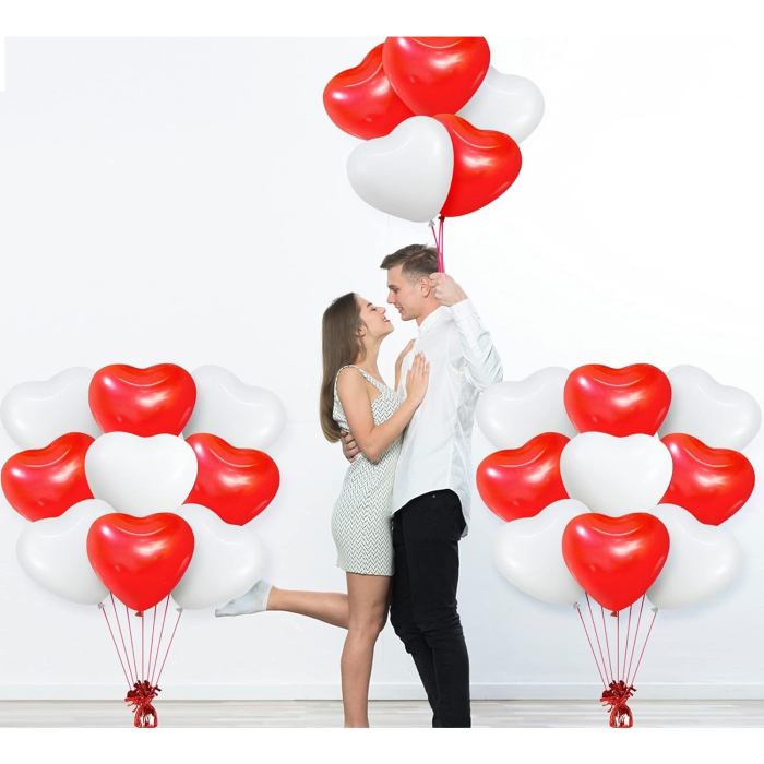 Set 10 Baloane, Flippy, Model Inima, din Latex, 25 cm, Alb/Rosu [5]