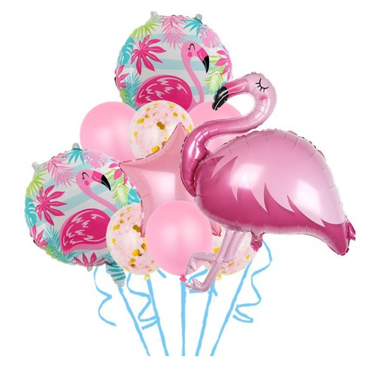 Set 10 Baloane Folie si Latex Flamigo Party, 60 -90 cm, Rose [1]