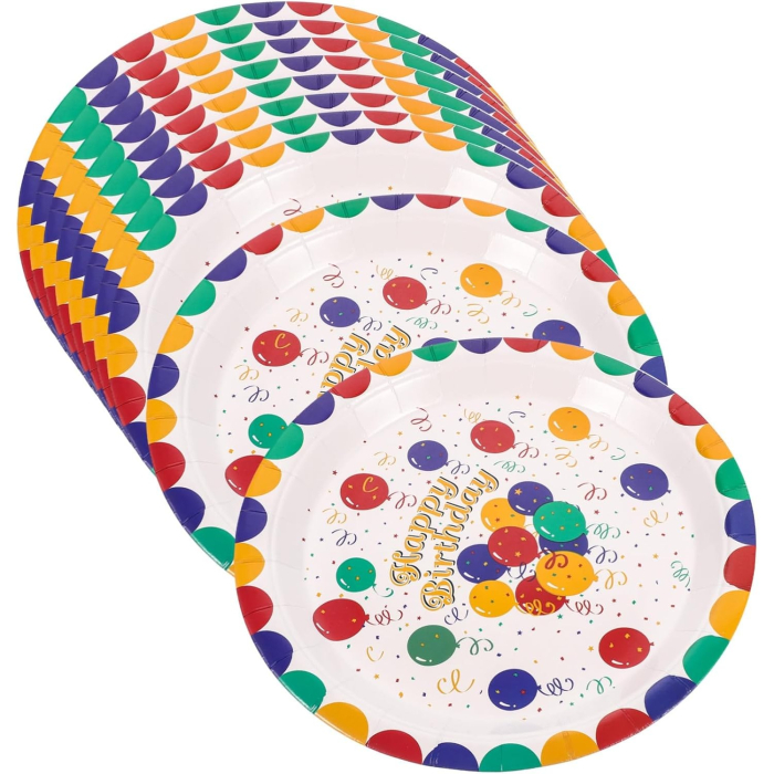 Set 10 Farfurii de Unica Folosinta, Flippy, din Carton, 18 cm, Model Happy Birthday, Multicolor [1]