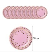 Set 10 farfurii, diametru 18 cm, roz/auriu [1]