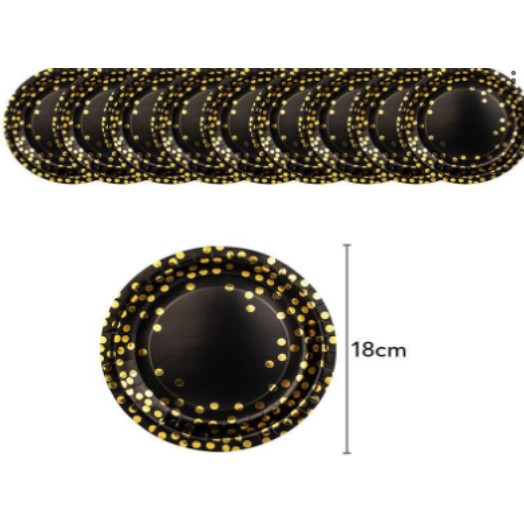 Set 10 farfurii diametru 23 cm, Flippy, Negre cu buline aurii [1]