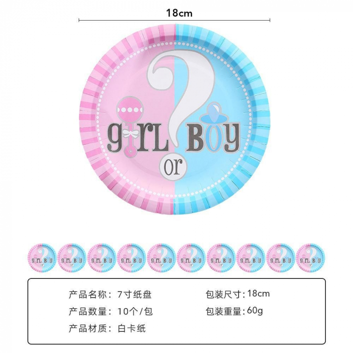 Set 10 farfurii Gender Reveal, 18 cm [1]