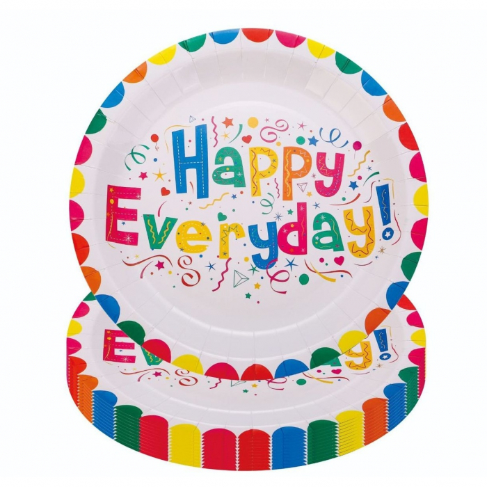 Set 10 Farfurii Happy Everyday, Flippy, 23 cm, din Hartie 300 g, Multicolor [1]