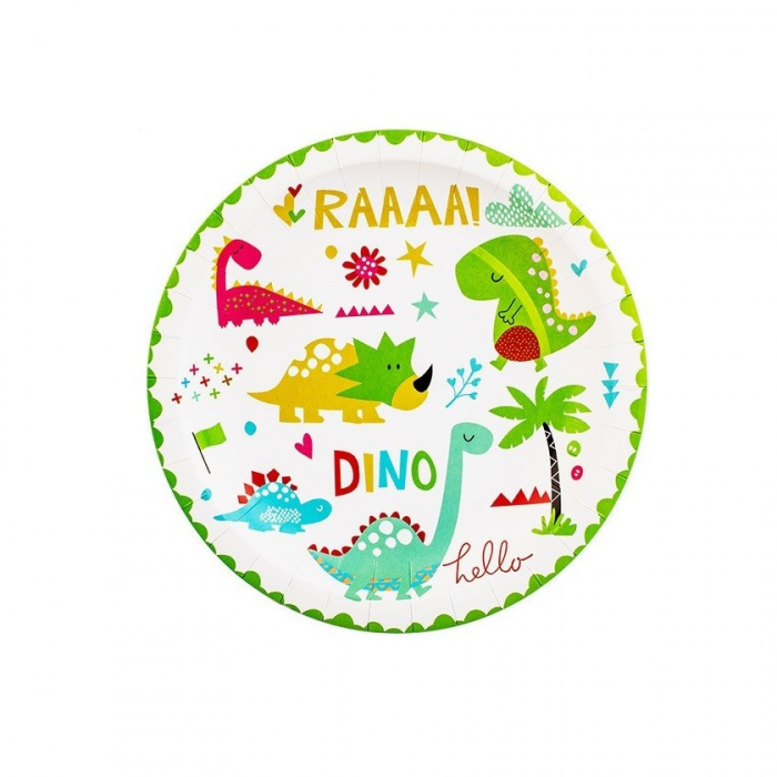 Set 10 Farfurii Petrecere, Flippy, Colectia Dino Park, 23 cm Diametru, din Carton, Multicolor [1]