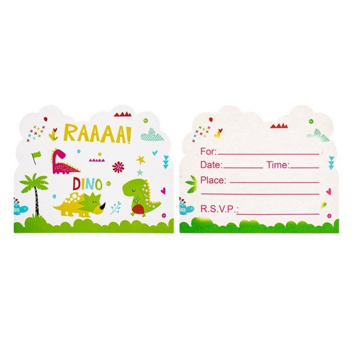 Set 10 Invitatii pentru Petrecere, Flippy, Colectia Dino Park, 11 x 14 cm, din Carton, Multicolor [1]