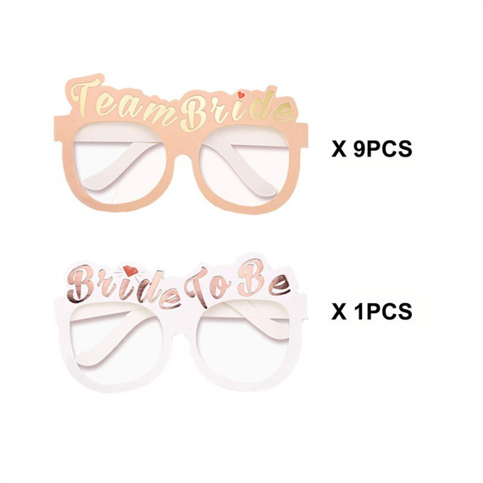 Set 10 Ochelari, Flippy, Tematica Petrecerea Burlacitelor, Model Team Bride, 9x Roz, 1x Alb [1]