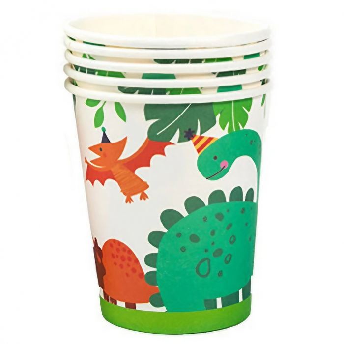 Set 10 Pahare de Carton Happy Birthday, Flippy, Model Dinozauri, Tematica Aniversare, 7.5x8.5 cm, 200 mL, Multicolor [1]