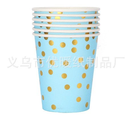 Set 10 pahare de carton, model buline aurii, 250ml, albastru [1]
