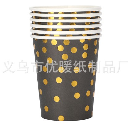 Set 10 pahare de carton, model buline aurii, 250ml, negru [1]