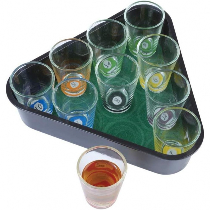 Set 10 pahare de shot Flippy, cu Suport de Biliard, 30 ml, din sticla, 10 x 10 cm, multicolor [1]