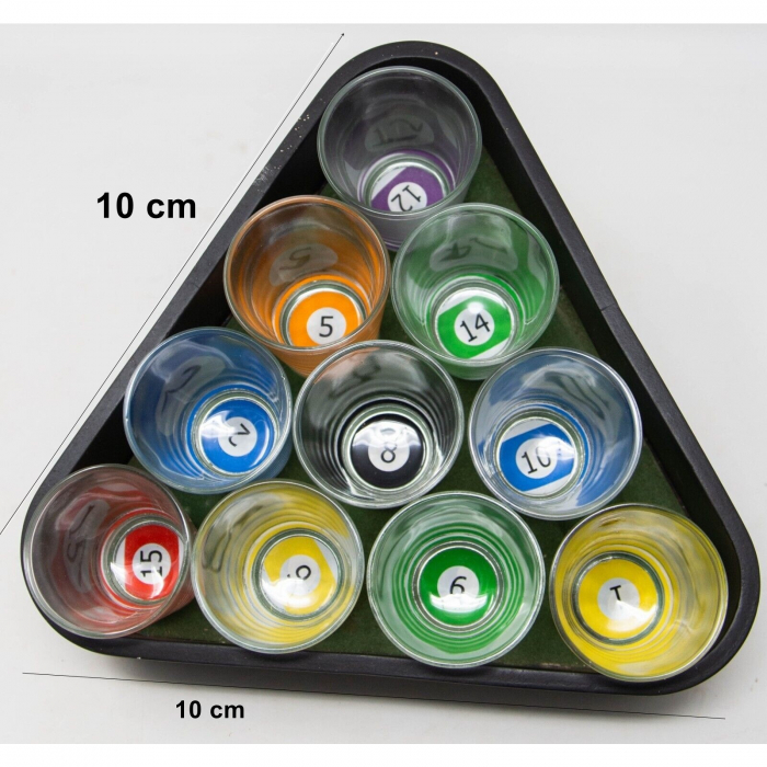 Set 10 pahare de shot Flippy, cu Suport de Biliard, 30 ml, din sticla, 10 x 10 cm, multicolor [2]