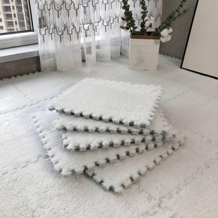 Set 10 Piese Covor tip Puzzle, Flippy, Spuma EVA, Pufos, 30 x 30 x 1 cm, Alb [2]