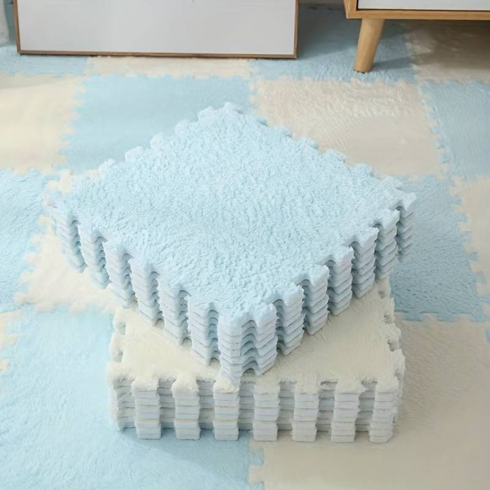 Set 10 Piese Covor tip Puzzle, Flippy, Spuma EVA, Pufos, 30 x 30 x 1 cm, Baby Blue [5]