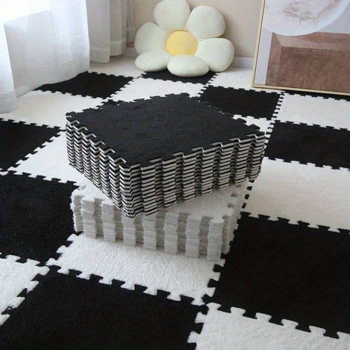 Set 10 Piese Covor tip Puzzle, Flippy, Spuma EVA, Pufos, 30 x 30 x 1 cm, Negru [3]