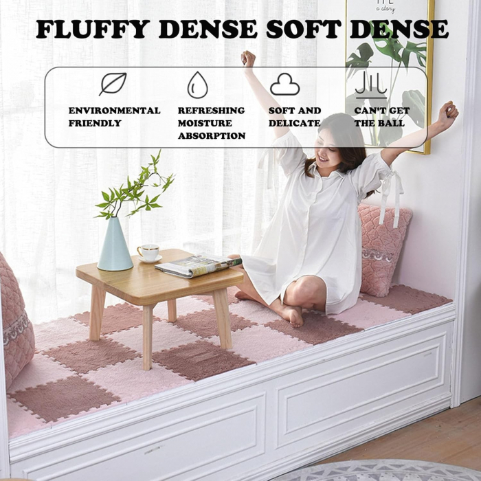Set 10 Piese Covor tip Puzzle, Flippy, Spuma EVA, Pufos, 30 x 30 x 1 cm, Roz Pudrat [4]