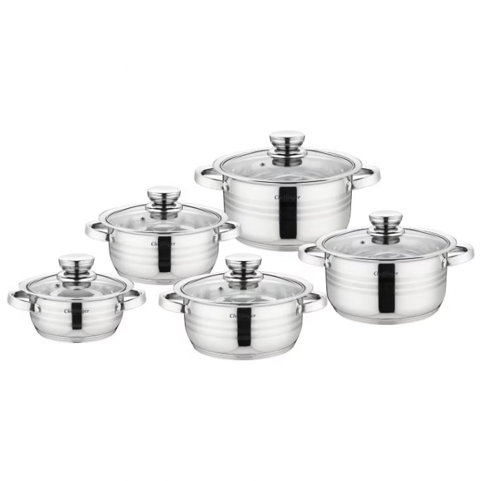 Set 10 piese, cratite cu capac CF-SS10, inox, 16-18-20-22-24cm/1.5-2.3-3.1-4.2-6.3L [1]