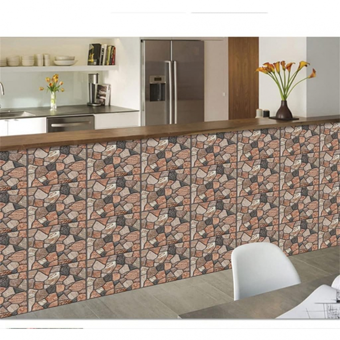 Lichidare Set 10 Placi Tapet 3D, Flippy, 30 x 30 cm, din PVC, Tip Piatra, Suprafata acoperita 0.9 mp, Autoadeziv, Caramiziu [7]