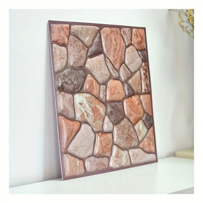 ! LICHIDARE DE STOC ! Set 10 Placi Tapet 3D, Flippy, 30 x 30 cm, din PVC, Tip Piatra, Suprafata acoperita 0.9 mp, Autoadeziv, Caramiziu [2]