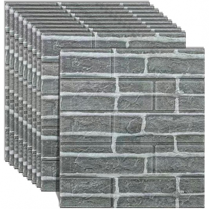 * LICHIDARE STOC * Set 10 Placi Tapet 3D, Flippy, 35 x 38 cm, Grosime 3 mm, din Polietilena, Model Caramida, Suprafata acoperita 1.33 mp, Gri - [4]