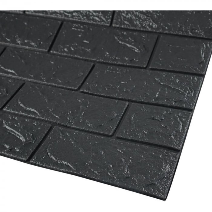 Set 10 Placi Tapet 3D, Flippy, 35 x 38 cm, Grosime 3 mm, din Polietilena, Model Caramida, Suprafata acoperita 1.33 mp, Negru [5]