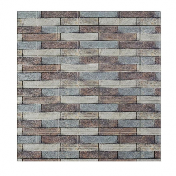Set 10 Placi Tapet 3D, Flippy, 70 x 77 cm, Grosime 3 mm, din Polietilena, Model Caramida, Suprafata acoperita 5.3 mp, Piatra Colorata [1]