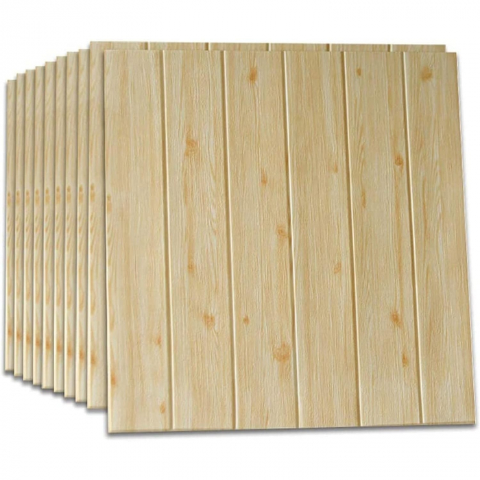 Set 10 Placi Tapet 3D, Flippy, 70 x 70 cm, Grosime 3 mm, din Rasina, Tip Placi de Lemn, Suprafata Acoperita 4.9 mp, Crem [4]