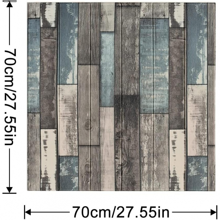 Set 10 Placi Tapet 3D, Flippy, 70 x 70 cm, Grosime 3 mm, din Rasina, Tip Placi de Lemn, Suprafata Acoperita 4.9 mp, Gri/Albastru [6]