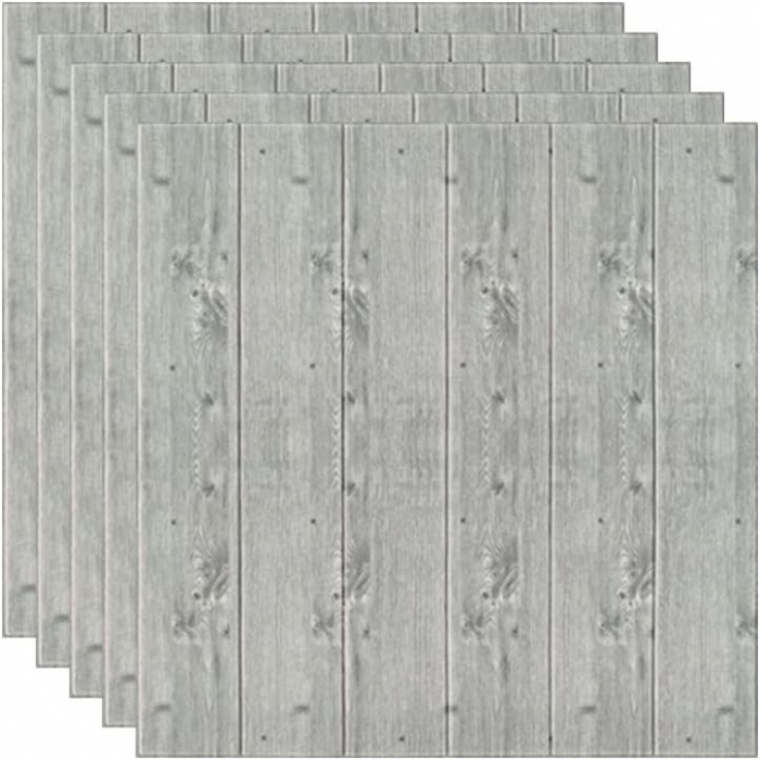 Set 10 Placi Tapet 3D, Flippy, 70 x 70 cm, Grosime 3 mm, din Rasina, Tip Placi de Lemn, Suprafata Acoperita 4.9 mp, Gri Inchis [4]