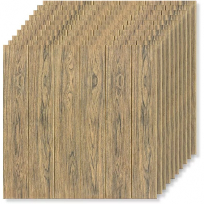 Set 10 Placi Tapet 3D, Flippy, 70 x 70 cm, Grosime 3 mm, din Rasina, Tip Placi de Lemn, Suprafata Acoperita 4.9 mp, Maro Deschis [2]